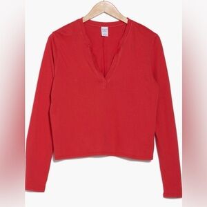 Melrose and Market Red Split Neck Long Sleeve Henley Top |‎ Size M NWT